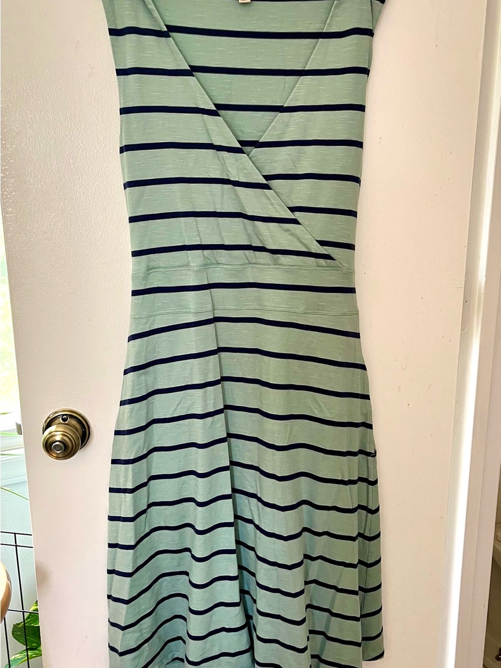 Toad&Co Sleeveless Mint Green Striped Wrap Dress